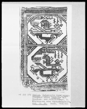 Teppichfragment mit Drachen- und Phönixkampf