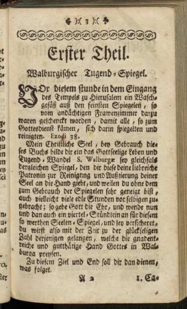 Erster Theil. Walburgischer Tugend-Spiegel.