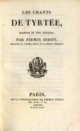 Les chants de Tyrtée