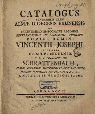 Catalogus venerabilis cleri Dioecesis Brunensis. 1801