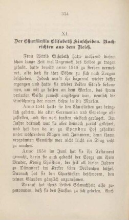 XI. Der Churfürstin Elisabeth Hinscheiden. Nachrichten aus dem Reich