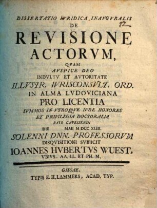 Diss. iur. inaug. de revisione actorum