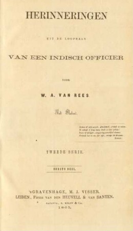 Serie 2, Deel 1: Herinneringen uit de loopbaan van een Indisch officier