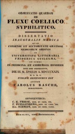 Observatio quaedam de fluxu coeliaco syphilitico : diss. inaug. med.