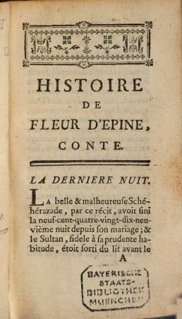 Oeuvres du comte Antoine Hamilton, 2. Fleur d'Épine, conte. [Chansons]. - 1776. - 318 S.