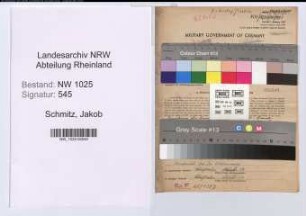 Entnazifizierung Jakob Schmitz , geb. 29.03.1909 (Kaufmaennischer Angestellter)