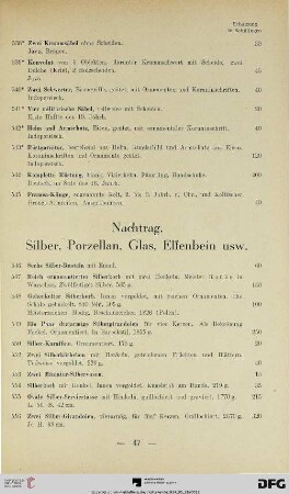 Nachtrag: Silber, Porzellan, Glas, Elfenbein usw. (Nr. 546-634)