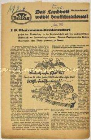Konservative Propagandaschrift zur Reichstagswahl 1930 mit Ausrichtung auf die Landbevölkerung