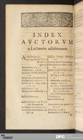 Index Avctorvm a Lactantio adhibitorum.