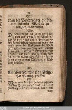 CIV. Ein Vorred/ wie man Missethat Peinlich straffen soll.