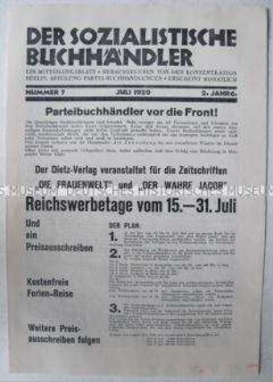 Mitteilungsblatt "Der sozialistische Buchhändler" u.a. zu den "Reichswerbetagen" der Zeitschrift "Der wahre Jacob"