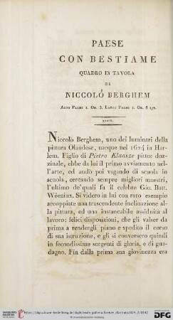 XXVII. Paese con bestiame. Quadro in tavola di Niccolò Berghem