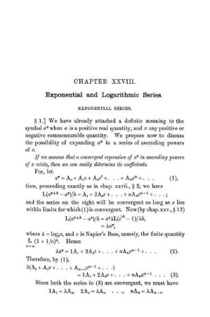 Chapter XXVIII. Exponential and logarithmic Series.
