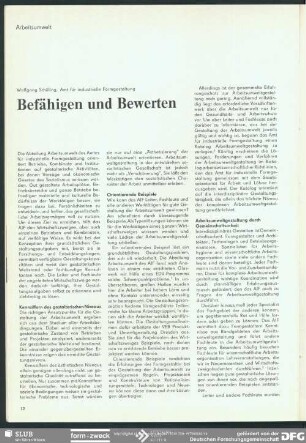 Befähigen und Bewerten : Arbeitsumwelt