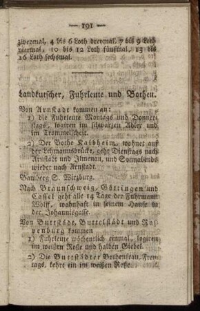 Landkutscher, Fuhrleute und Bothen
