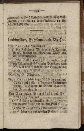 Landkutscher, Fuhrleute und Bothen
