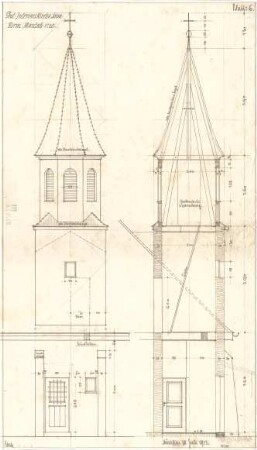 Fischer, Theodor; München - Laim; Interimskirche - Turm (Ansicht, Schnitt)