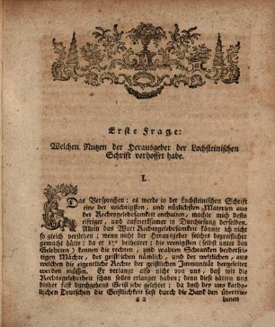 Verschiedene Fragen über Veremunds von Lochstein Gründe Sowohl für, als wider die geistliche Immunität in zeitlichen Dingen : nur allein an den Herrn von Lochstein und dessen Herausgeber gestellet