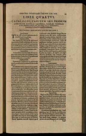 Liber Quartus / Catalogus Capitum Sex Priorum Librorum Nicolai Sanderi, Sacrae Theologiae Professoris, Ex Quibus Illa Excerpta ...
