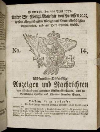 No. 14. Montags, den 7ten April 1777.