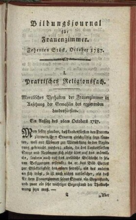 Zehentes Stück, October 1787