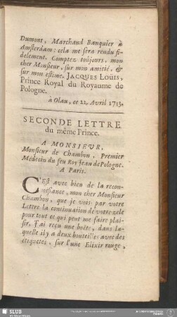 Seconde Lettre du même Prince