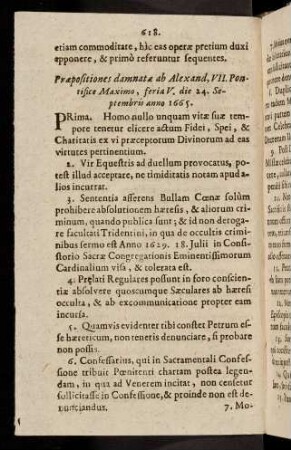 618-624, Praepositiones damnatae ab Alexand, VII. Pontifice Maximo; ...