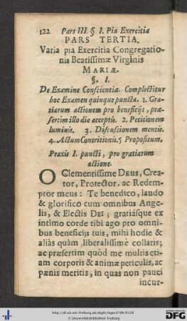 Pars Tertia. Varia pia Exercitia Congregationis Beatissimae Virginis Mariae.