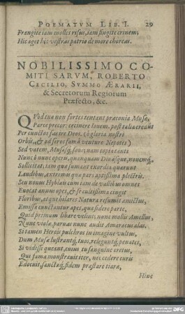 Nobilissimo Comiti Sarum, Roberto Cecilio, Summo Aerarii, & Secretorum Regiorum Praefecto, & c.