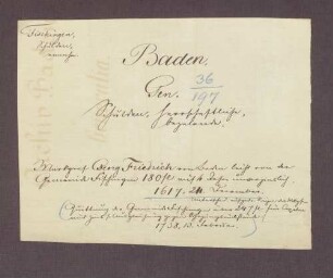 Markgraf Georg Friedrich von Baden-Durlach leiht von der Gemeinde Fischingen 180 fl. auf vier Jahre unverzinslich