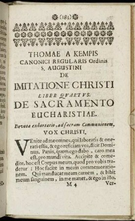 Liber Quartus. De Sacramento Eucharistiae.