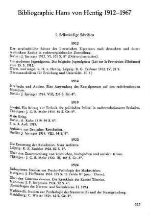 Hans von Hentigs kriminalwissenschaftliche Schriften