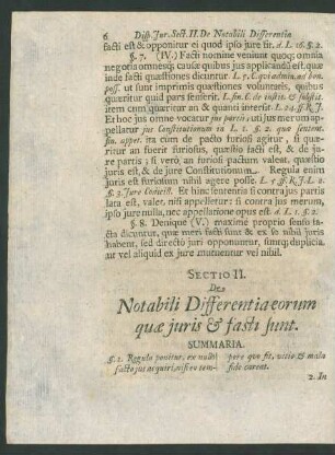 Sectio II. De Notabili Differentia eorum quae iuris & fasti sunt.