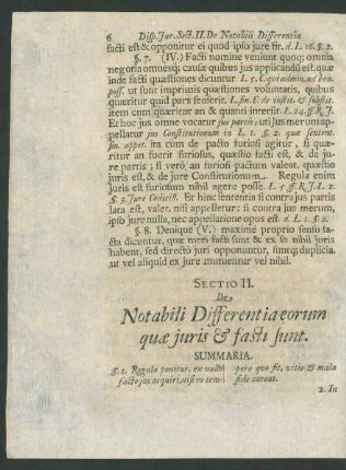 Sectio II. De Notabili Differentia eorum quae iuris & fasti sunt.