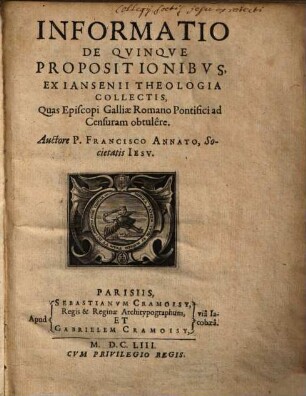 Informatio de quinque propositionibus ex Jansenii theologia collectis