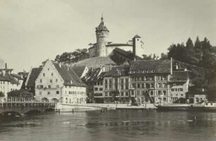 Schaffhausen. Der Munot : Schaffhausen, Munot vom Dorf Feuerthalen aus gesehen und Rheinbrücke