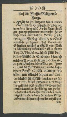 Auf die Fünffte Religions-Frage