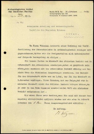 M. Wegner an DAI Athen