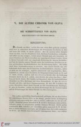 V. Die ältere Chronik von Oliva und die Schrifttafeln von Oliva. Herausgegeben von Theodor Hirsch
