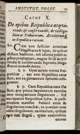 Caput X. De opibus Reipublicae acquirendis & conservandis ...
