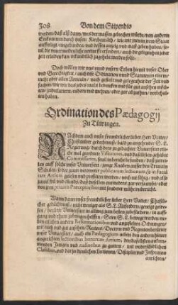 Ordination des Paedagogii Zu Tüwingen.