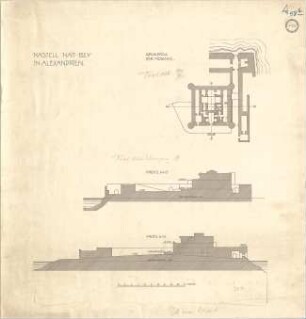 Thiersch, August ; Ägypten; Pharos von Alexandria - Kastell Kait Bey (Grundriss, Schnitte)