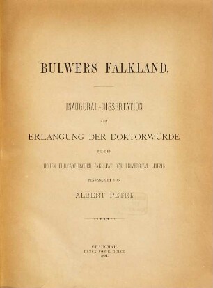 Bulwers Falkland : Mit Zeichn. von Gunter Böhmer