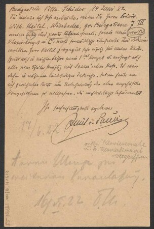 Brief an B. Schott's Söhne : 14.06.1922