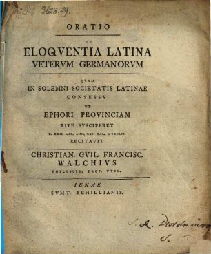 Oratio de eloquentia Latina veterum Germanorum
