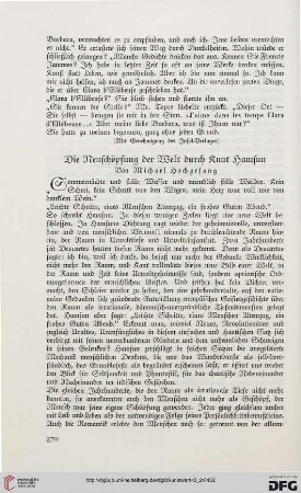 Die Neuschöpfung der Welt durch Knut Hamsun