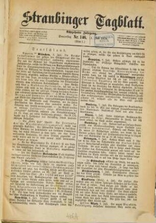 Straubinger Tagblatt : Straubinger Zeitung ; Straubinger Anzeiger ; gegründet 1860, 18. 1878, 2