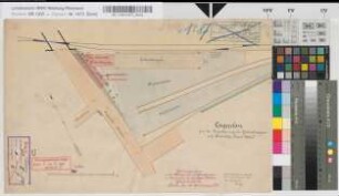 Lageplan für die Vergrößerung des Güterschuppens auf Bahnhof Essen Nord, M. 1:500 Hga, Sknr.: 5, Fanr.: 5, Bunr.: 1