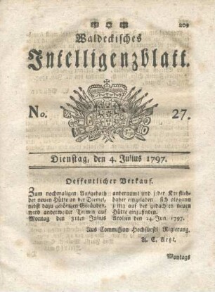 No. 27, Dienstag, den 4. Julius 1797