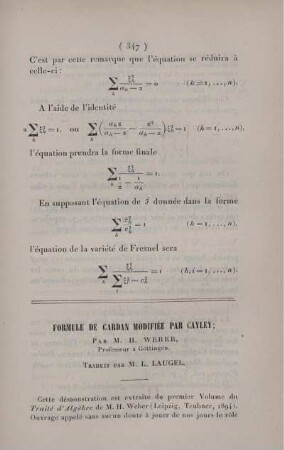 Formule de Cardan modifiée par Cayley.